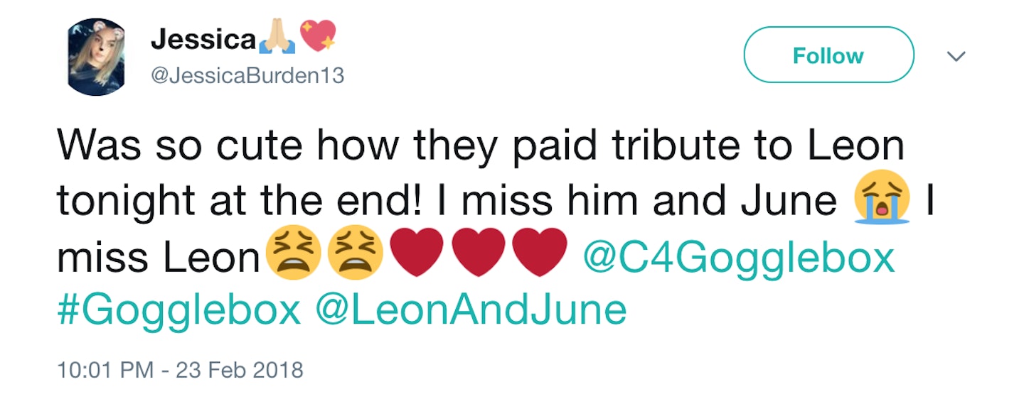 Gogglebox pays tribute to Leon Bernicoff in their latest episode